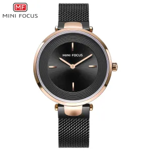 Mini Focus Black Mesh Bracelet Black Dial Quartz Watch for Ladies - MF0195L-03