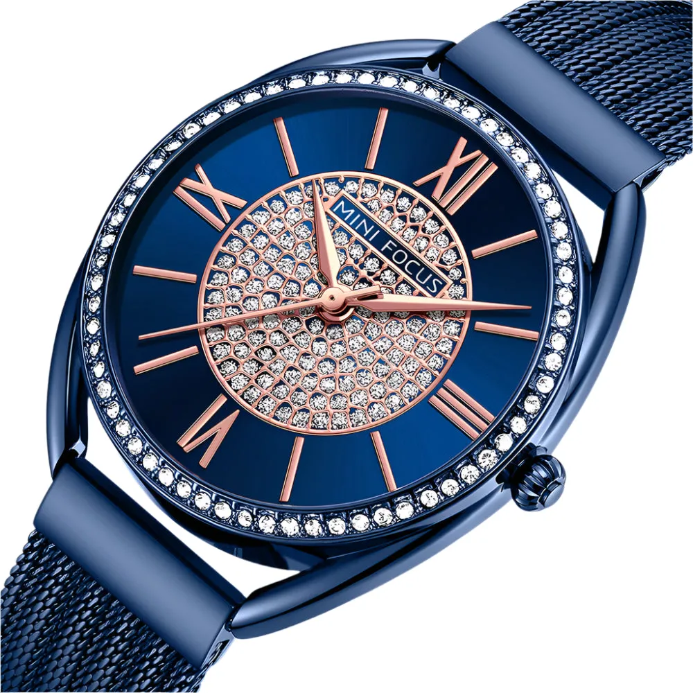 Mini Focus Blue Mesh Bracelet Blue Dial Quartz Watch for Ladies - MF0425L-04