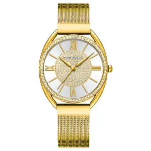 Mini Focus Gold Mesh Bracelet White Dial Quartz Watch for Ladies - MF0425L-02