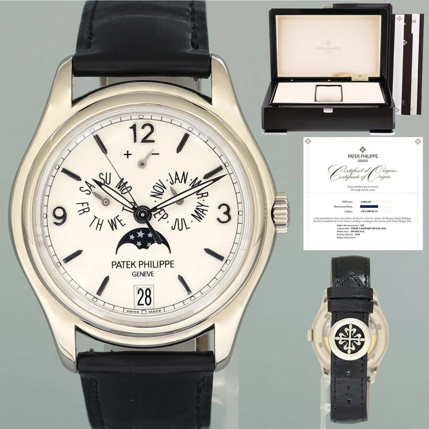 MINT 2018 PAPERS Patek Philippe 5146G White Gold Annual Calendar 39mm Moon Watch
