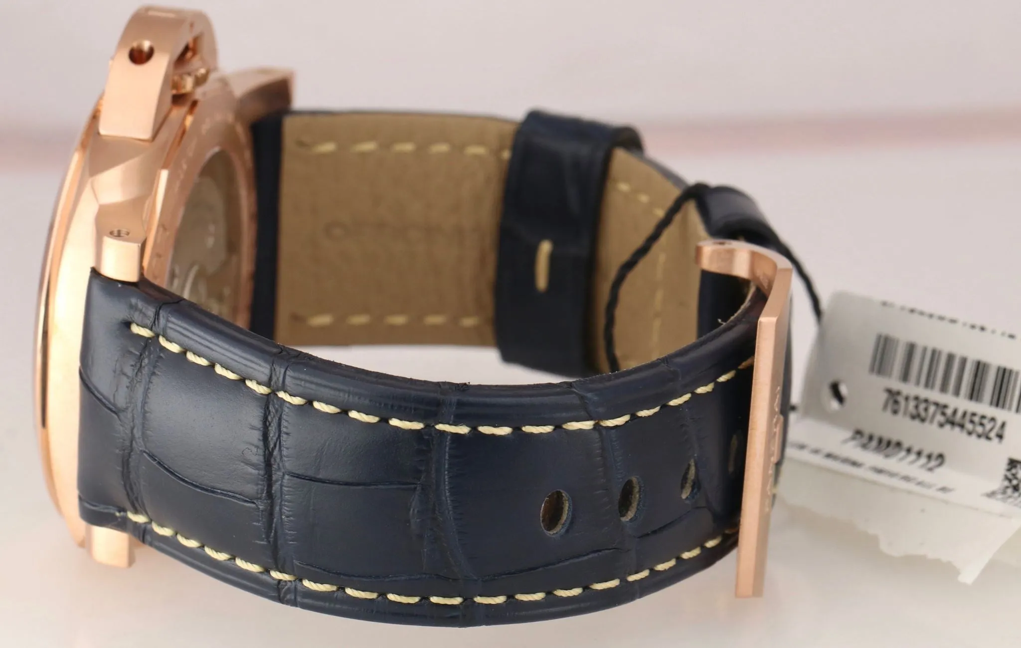 MINT 2020 Panerai Luminor Marina Goldtech 44mm PAM01112 18K Rose Gold Blue Watch