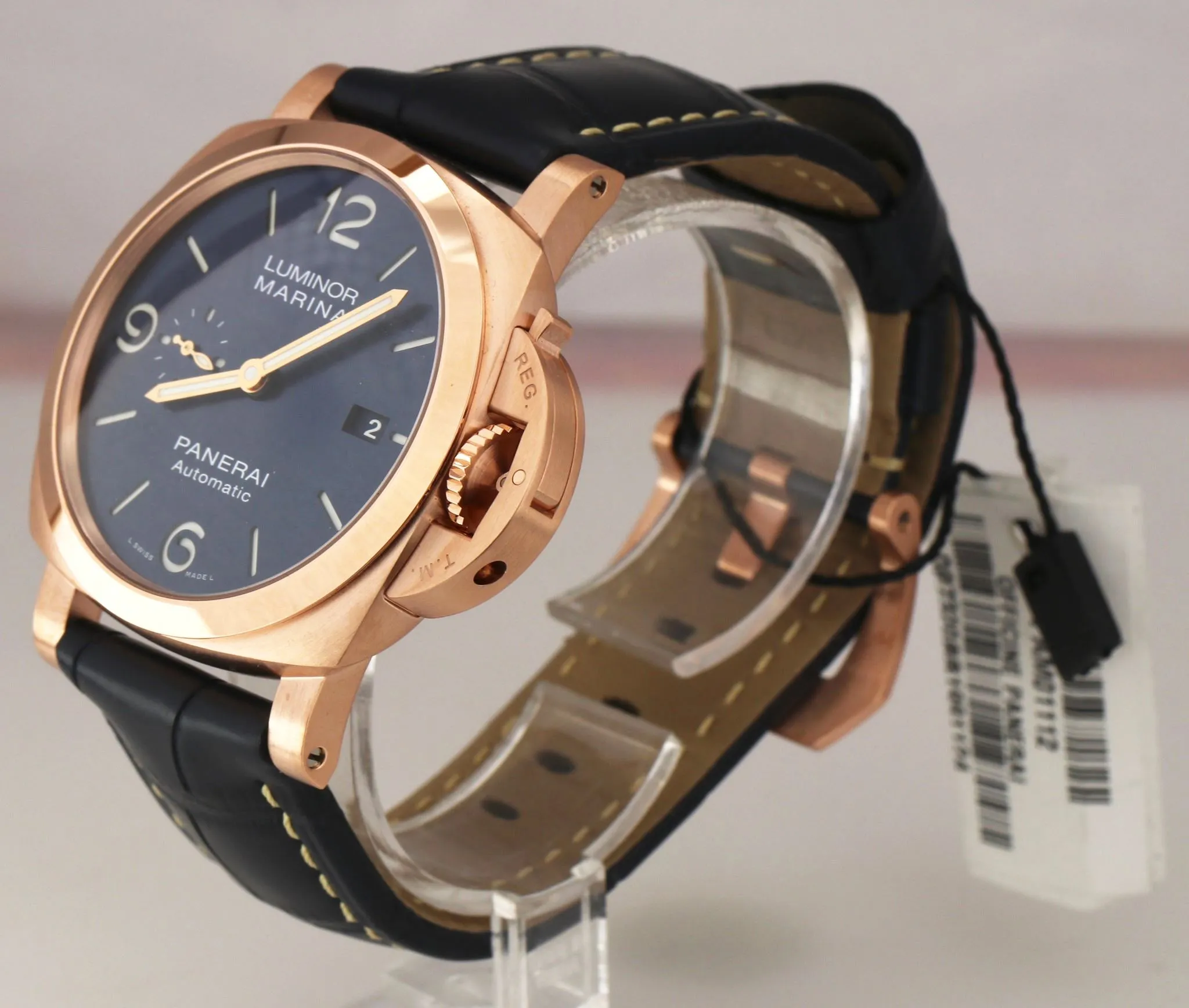 MINT 2020 Panerai Luminor Marina Goldtech 44mm PAM01112 18K Rose Gold Blue Watch