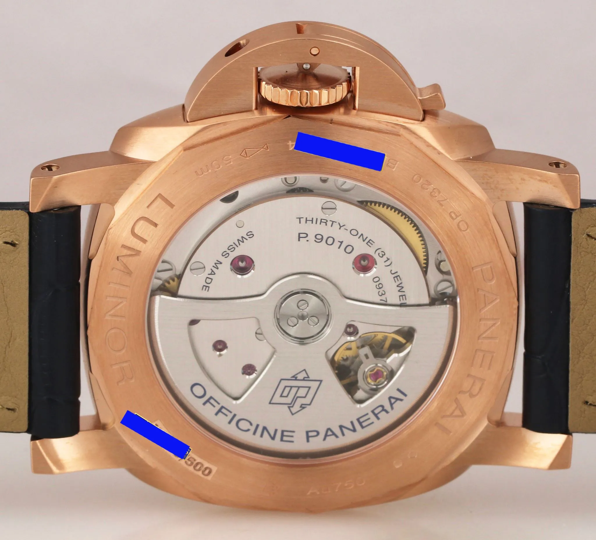 MINT 2020 Panerai Luminor Marina Goldtech 44mm PAM01112 18K Rose Gold Blue Watch