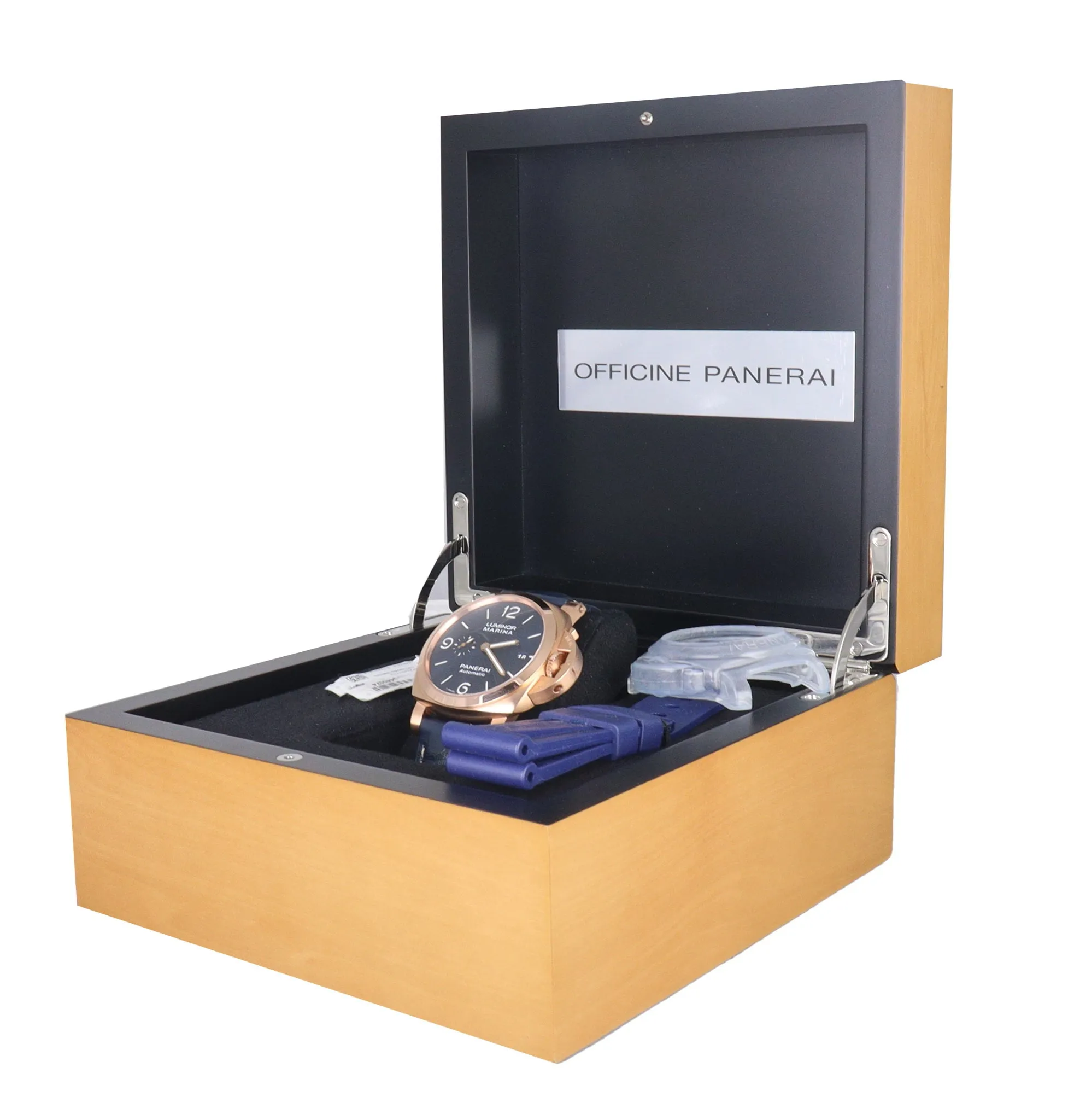 MINT 2020 Panerai Luminor Marina Goldtech 44mm PAM01112 18K Rose Gold Blue Watch