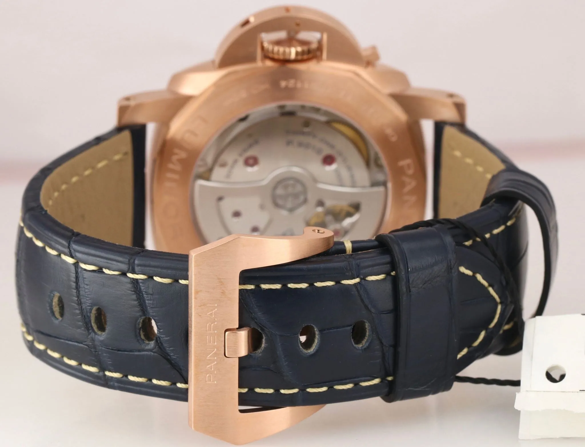 MINT 2020 Panerai Luminor Marina Goldtech 44mm PAM01112 18K Rose Gold Blue Watch