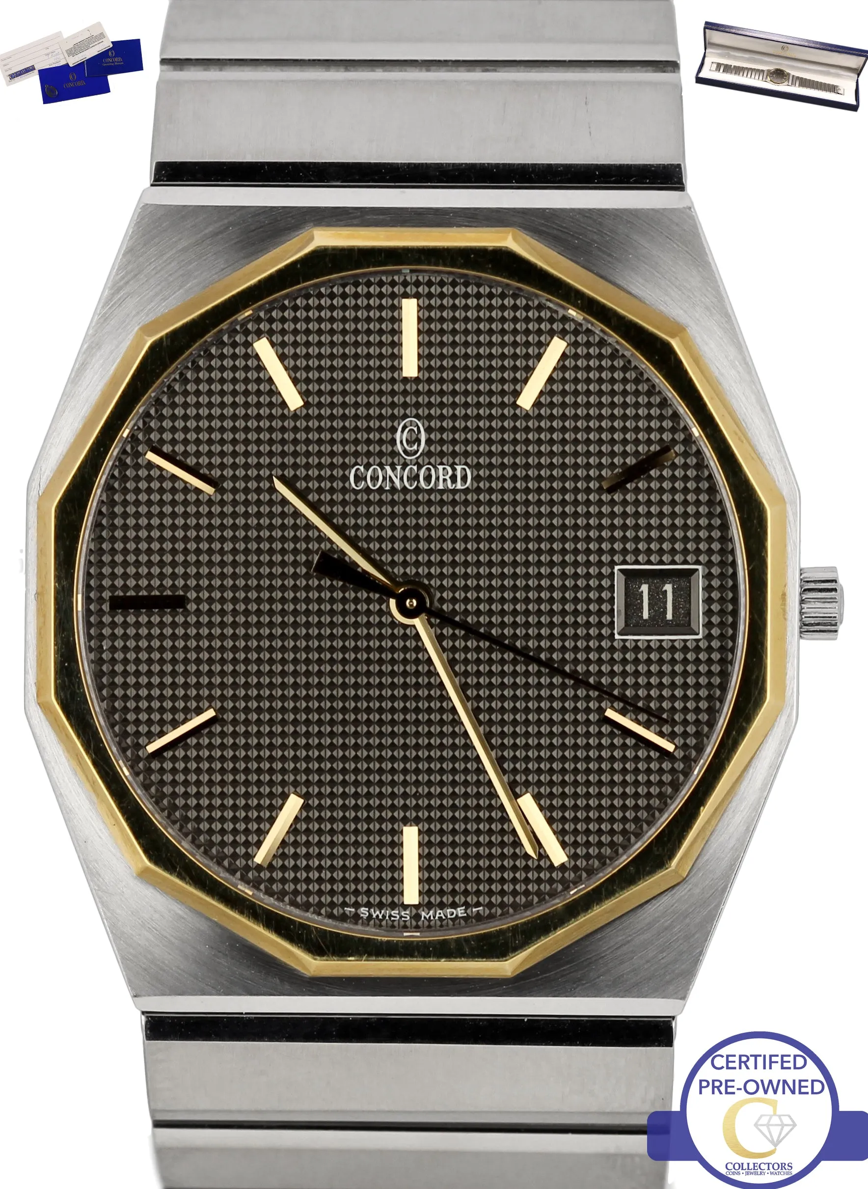MINT Concord Mariner Stainless Steel 18K Gold 31mm 15-78-117 Quartz Date Watch