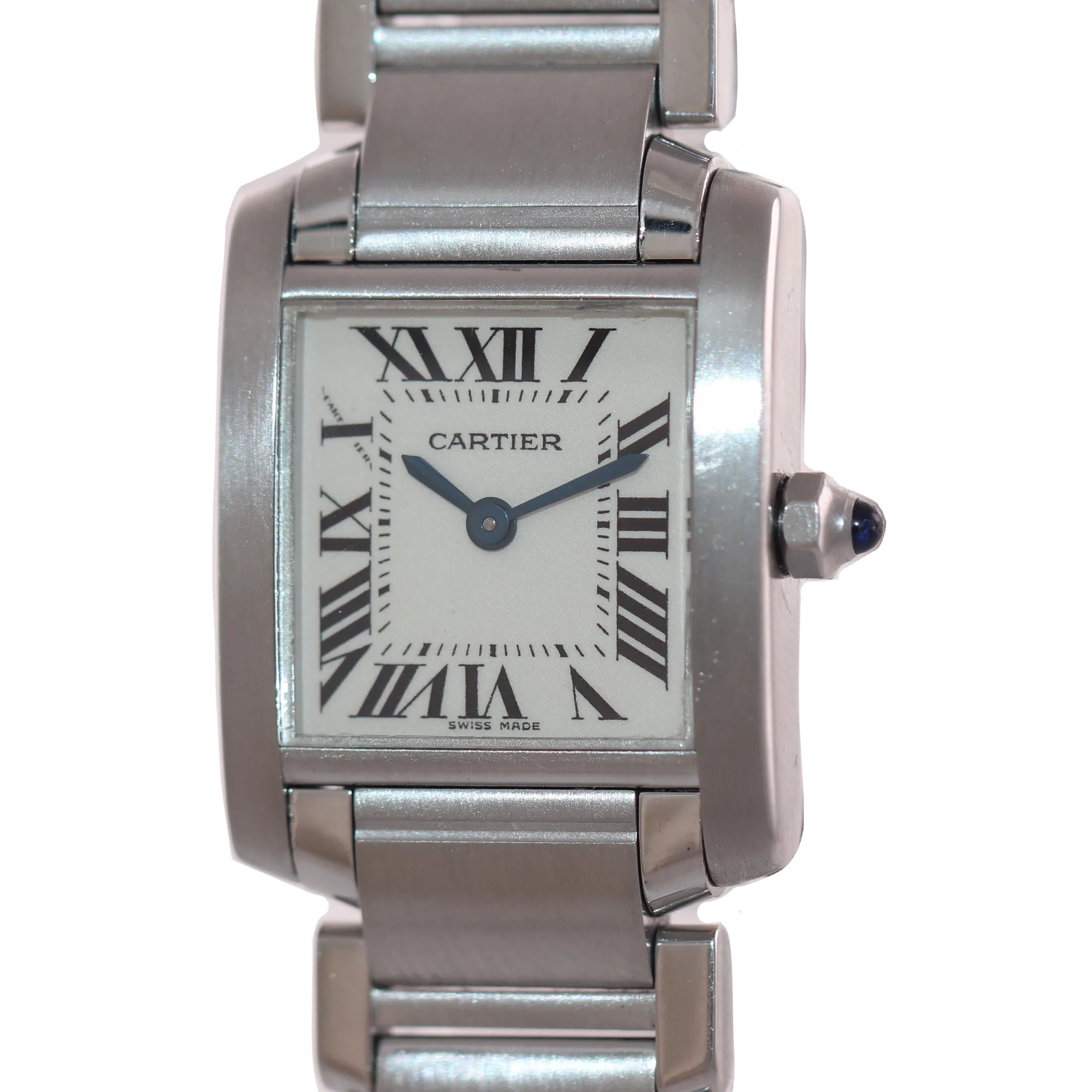 MINT Ladies Cartier Tank Francaise 2384 Stainless Steel Ivory Roman Quartz Watch