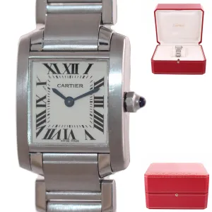 MINT Ladies Cartier Tank Francaise 2384 Stainless Steel Ivory Roman Quartz Watch