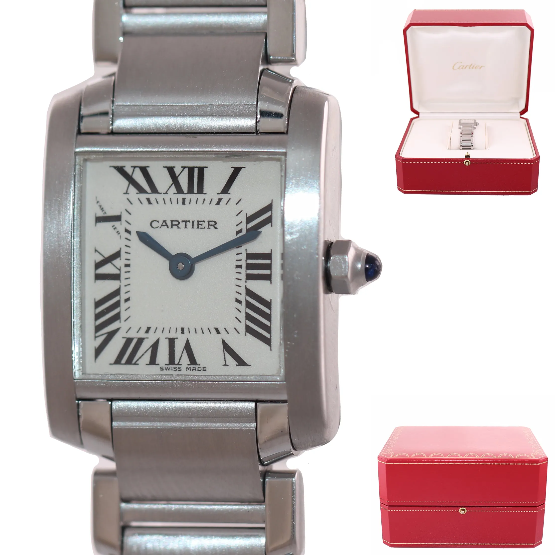 MINT Ladies Cartier Tank Francaise 2384 Stainless Steel Ivory Roman Quartz Watch