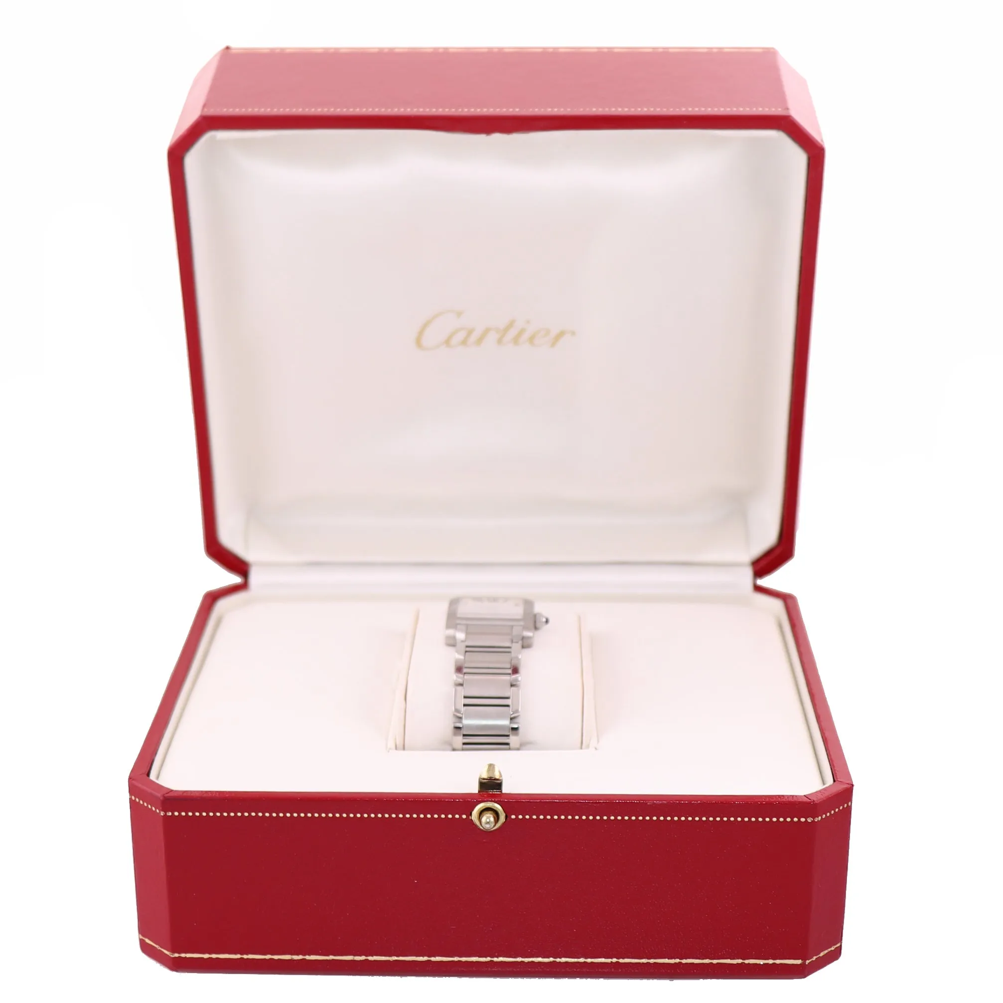 MINT Ladies Cartier Tank Francaise 2384 Stainless Steel Ivory Roman Quartz Watch