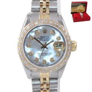 MINT Ladies Rolex 67193 Two Tone 18k Gold 26mm MOP Diamond Bezel Watch Box