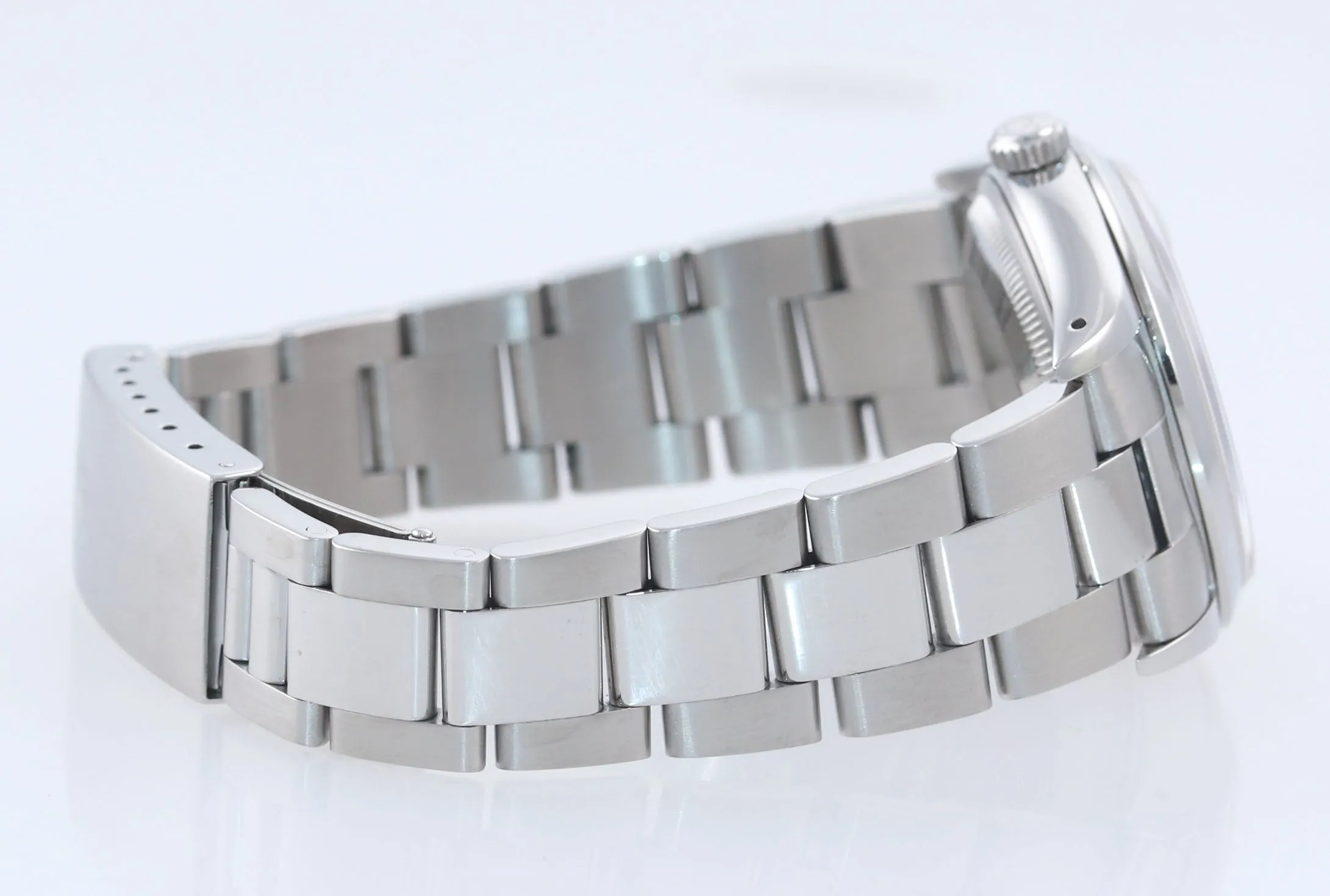 MINT Rolex Date Oyster Perpetual Stainless Steel White Roman 15200 34mm Watch