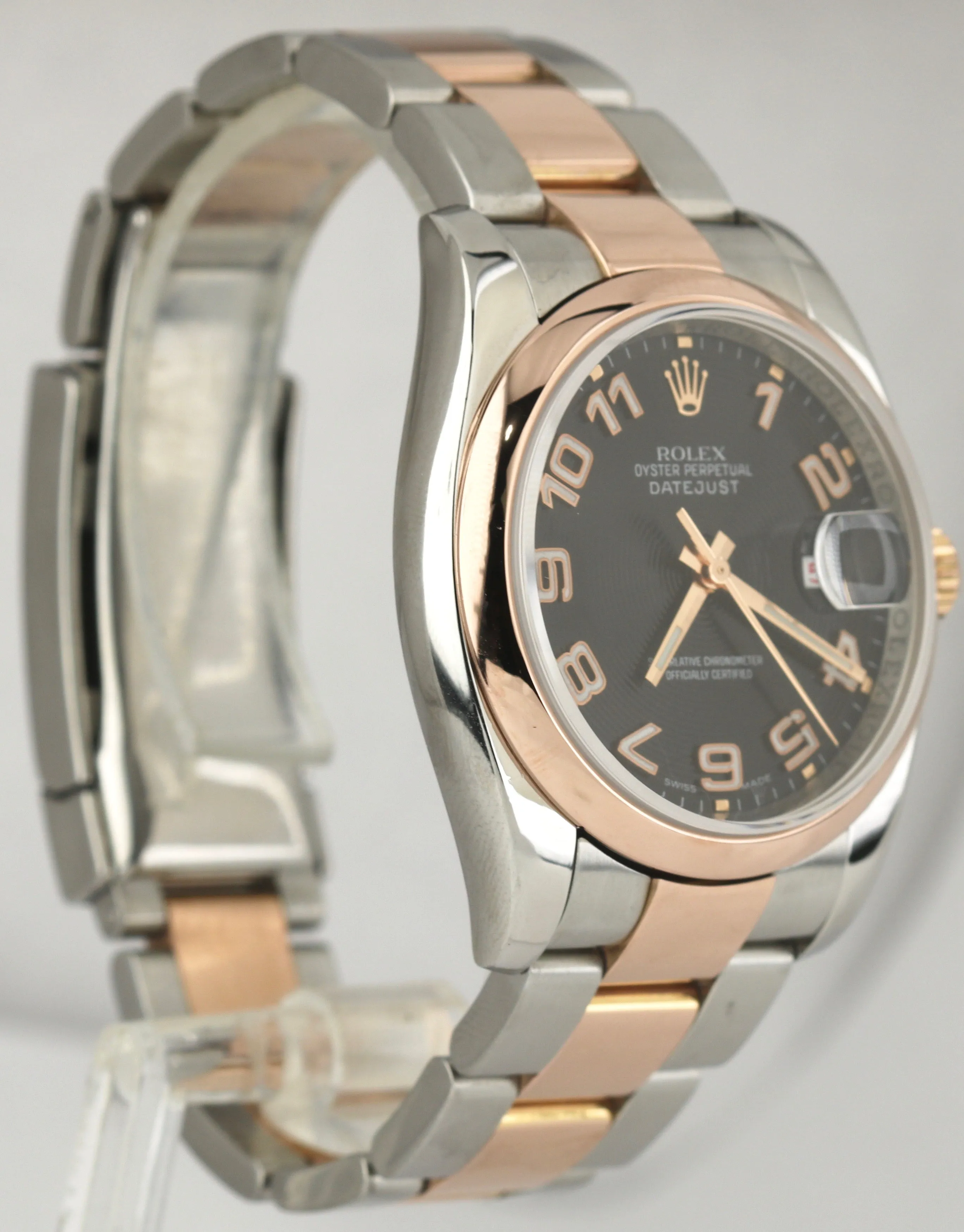 MINT Rolex DateJust Black Concentric 36mm Stainless 18K Rose Gold Watch 116201