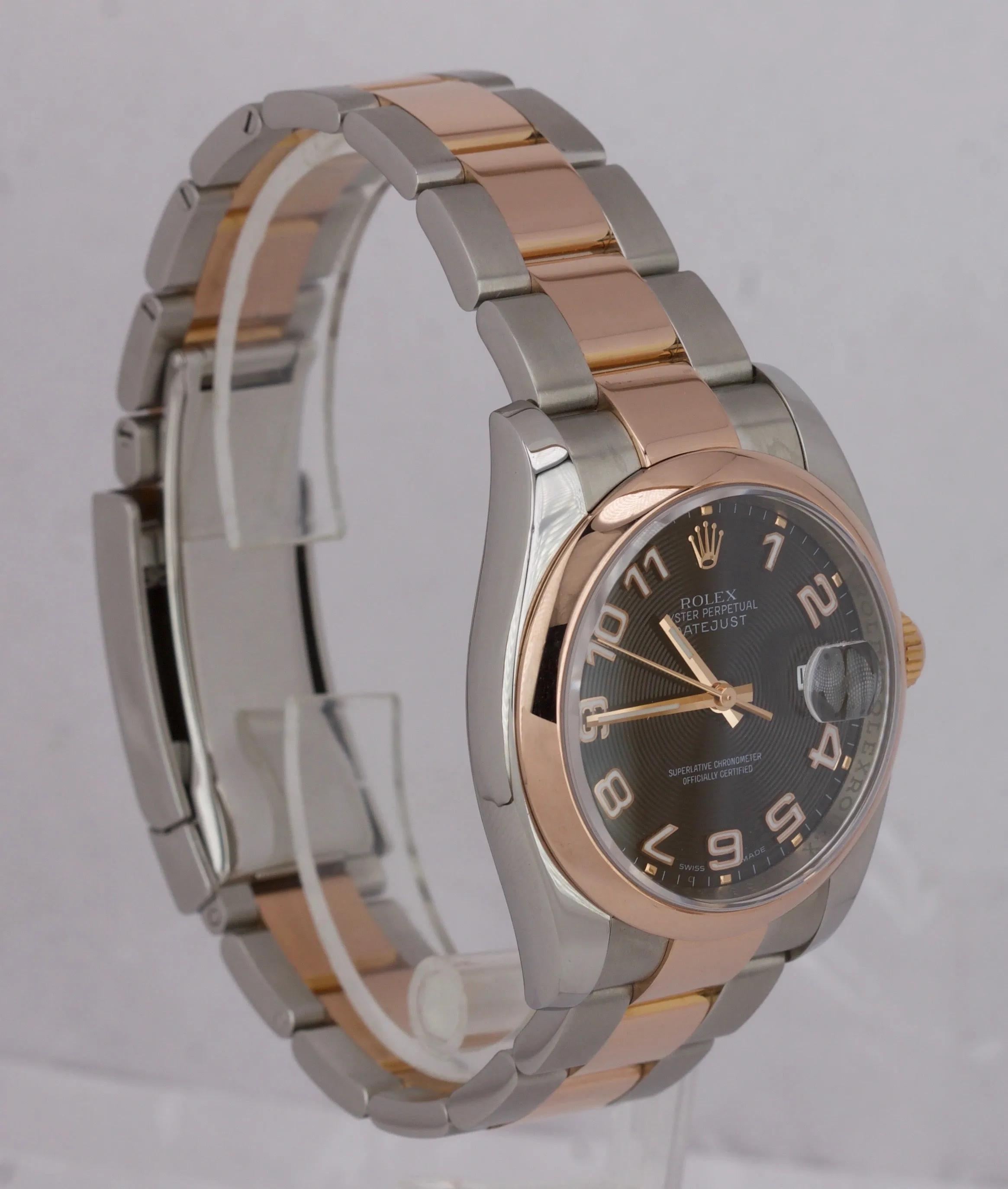 MINT Rolex DateJust Black Concentric 36mm Stainless 18K Rose Gold Watch 116201