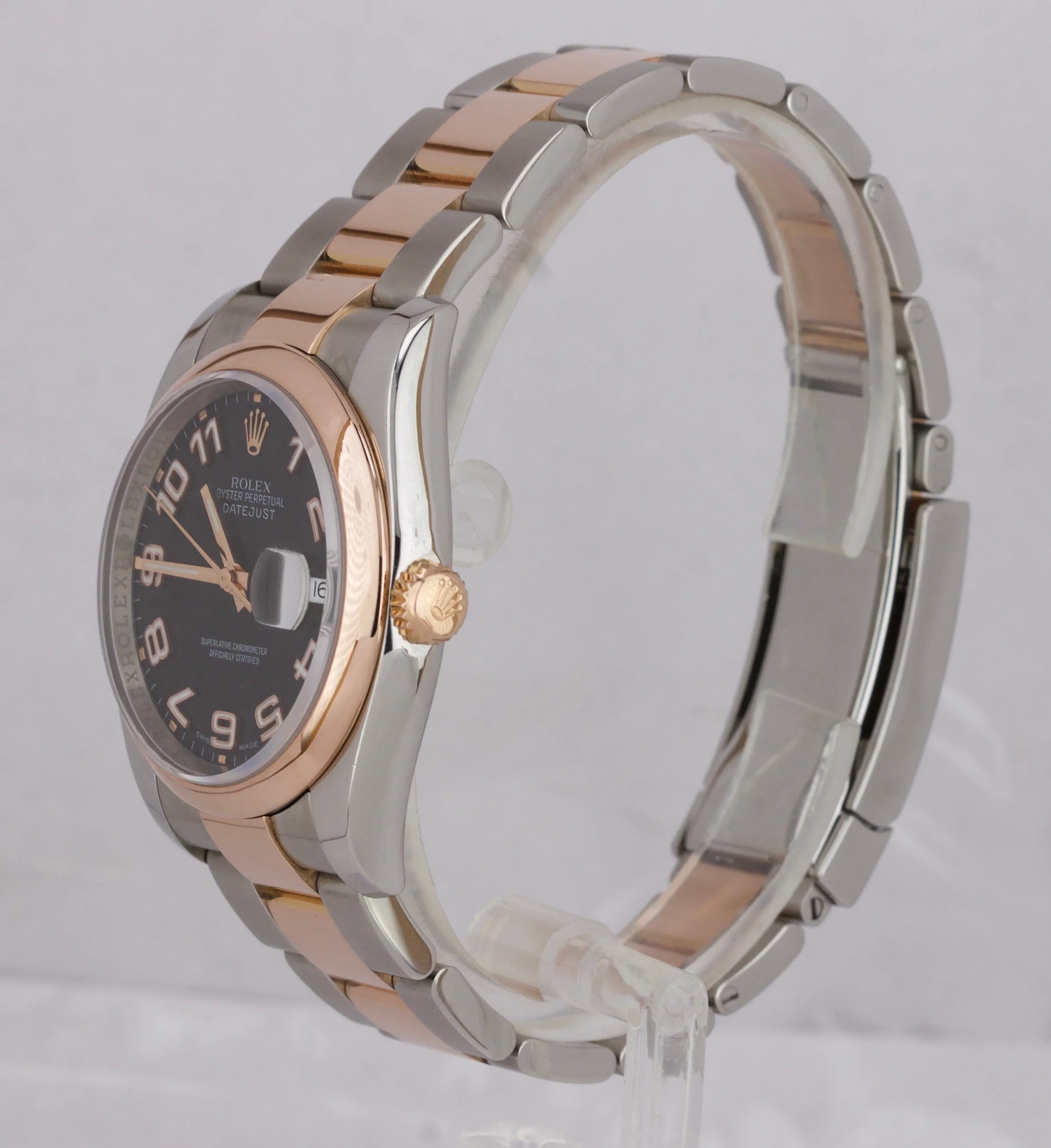 MINT Rolex DateJust Black Concentric 36mm Stainless 18K Rose Gold Watch 116201