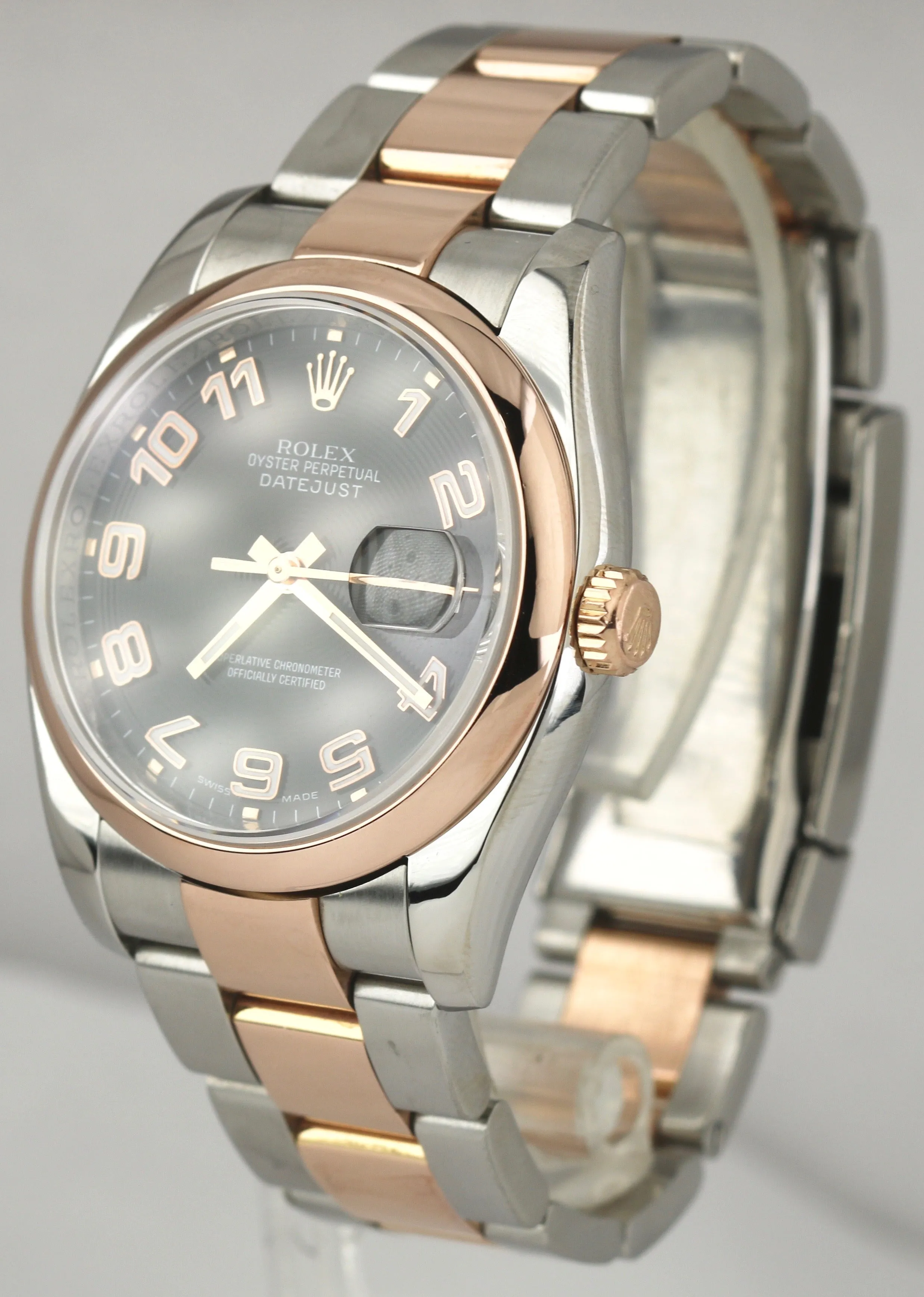 MINT Rolex DateJust Black Concentric 36mm Stainless 18K Rose Gold Watch 116201