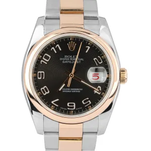 MINT Rolex DateJust Black Concentric 36mm Stainless 18K Rose Gold Watch 116201