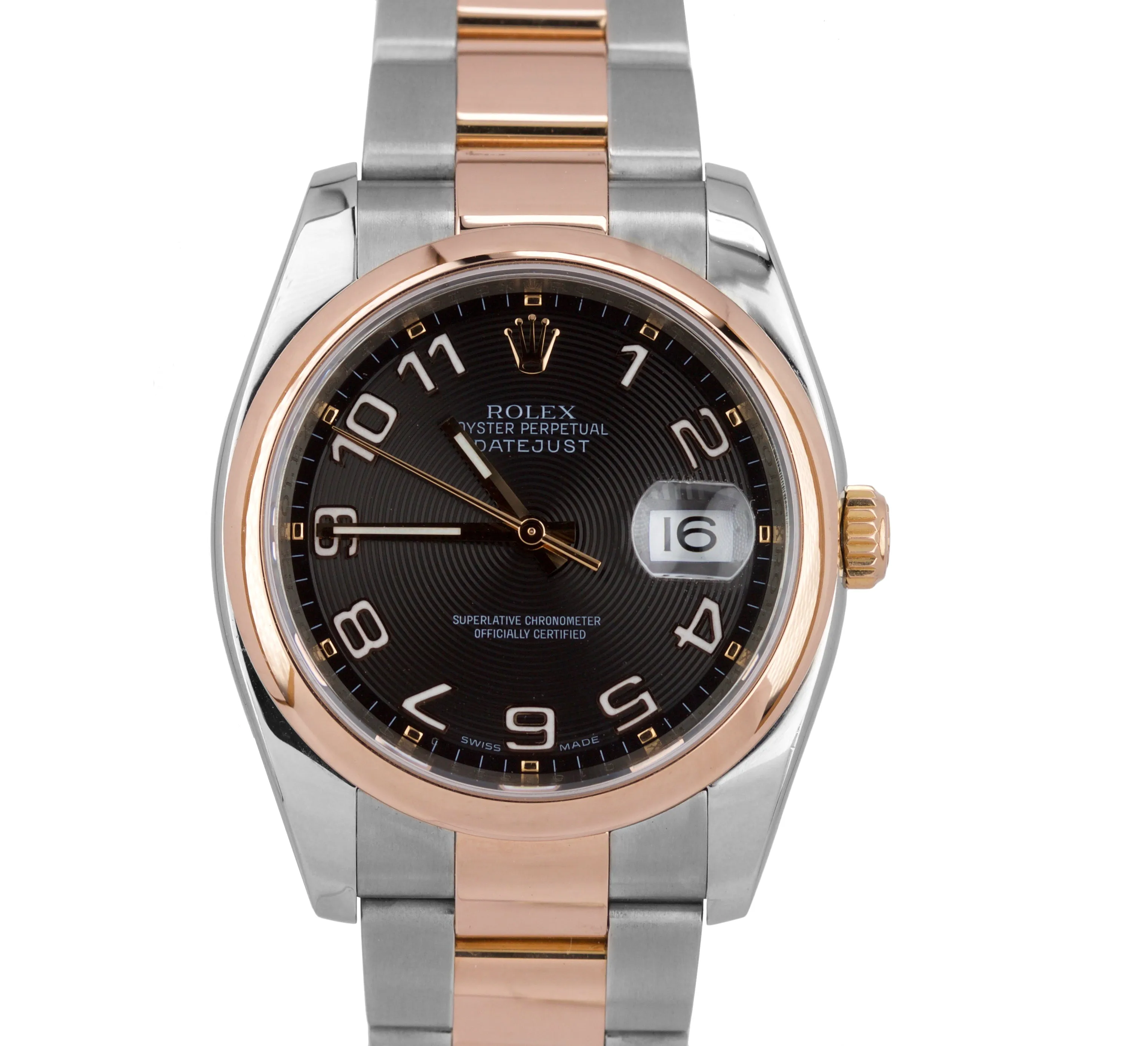 MINT Rolex DateJust Black Concentric 36mm Stainless 18K Rose Gold Watch 116201