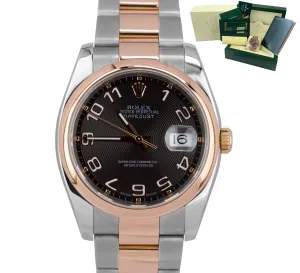 MINT Rolex DateJust Black Concentric 36mm Stainless 18K Rose Gold Watch 116201