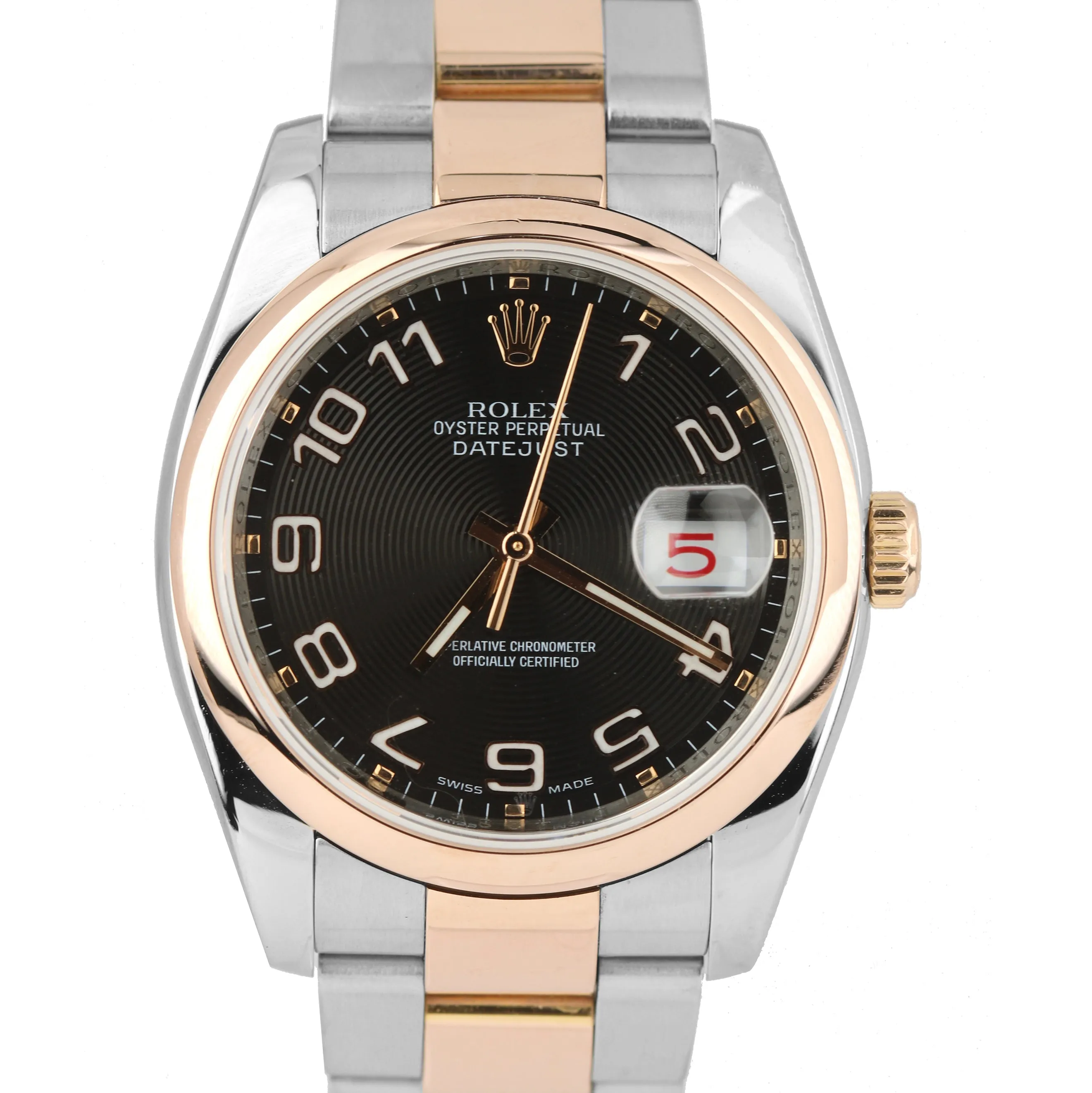 MINT Rolex DateJust Black Concentric 36mm Stainless 18K Rose Gold Watch 116201