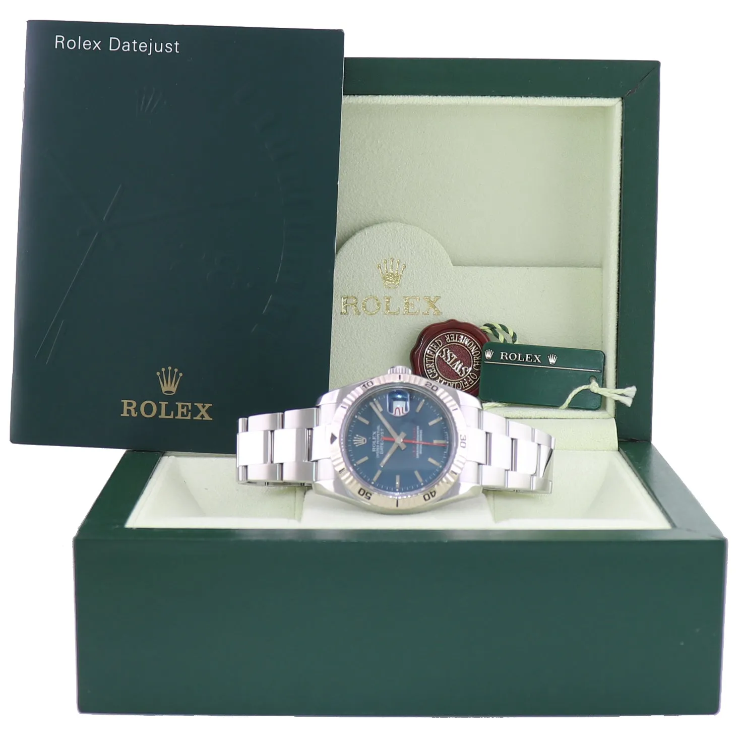 MINT Rolex DateJust Turn-O-Graph 116264 Blue Steel White Gold Fluted Bezel Watch
