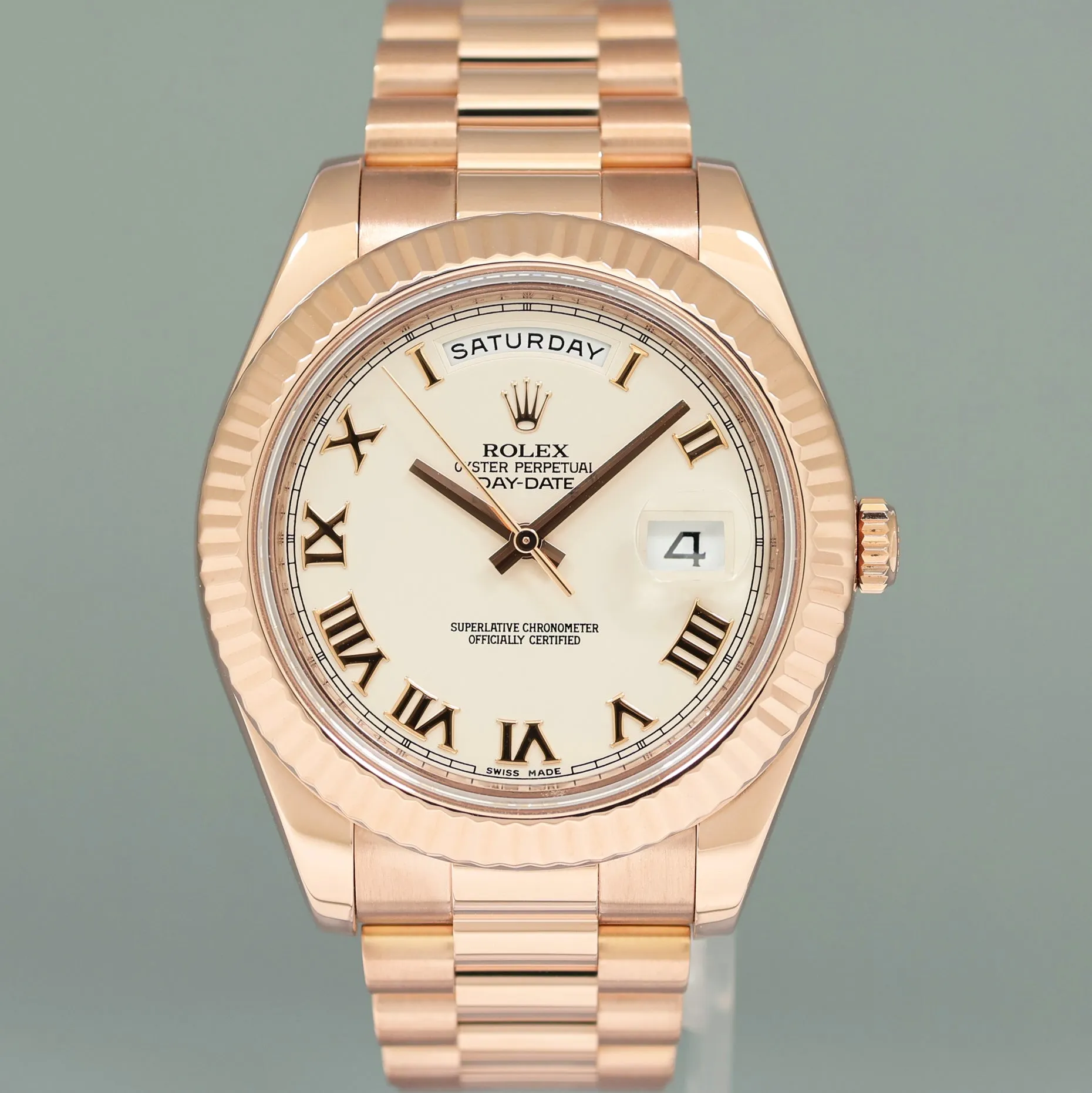MINT Rolex Day Date II President Rose Gold Ivory Roman 41mm 218238 Watch Box
