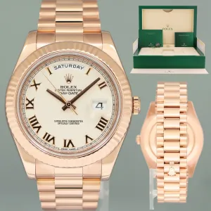MINT Rolex Day Date II President Rose Gold Ivory Roman 41mm 218238 Watch Box
