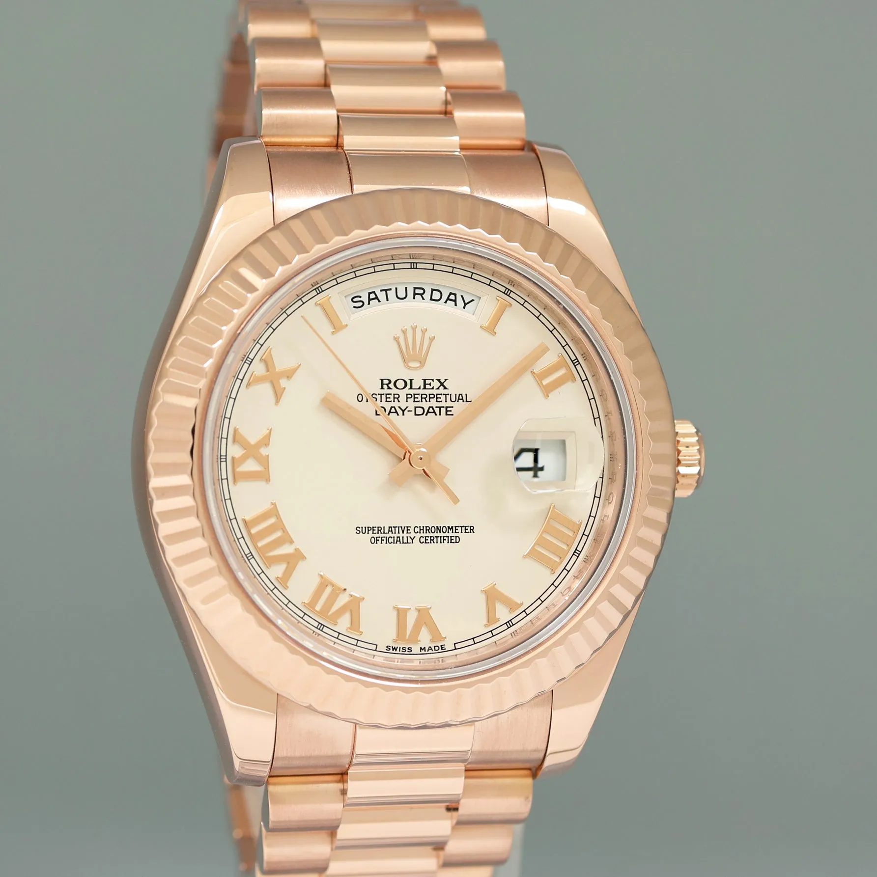 MINT Rolex Day Date II President Rose Gold Ivory Roman 41mm 218238 Watch Box