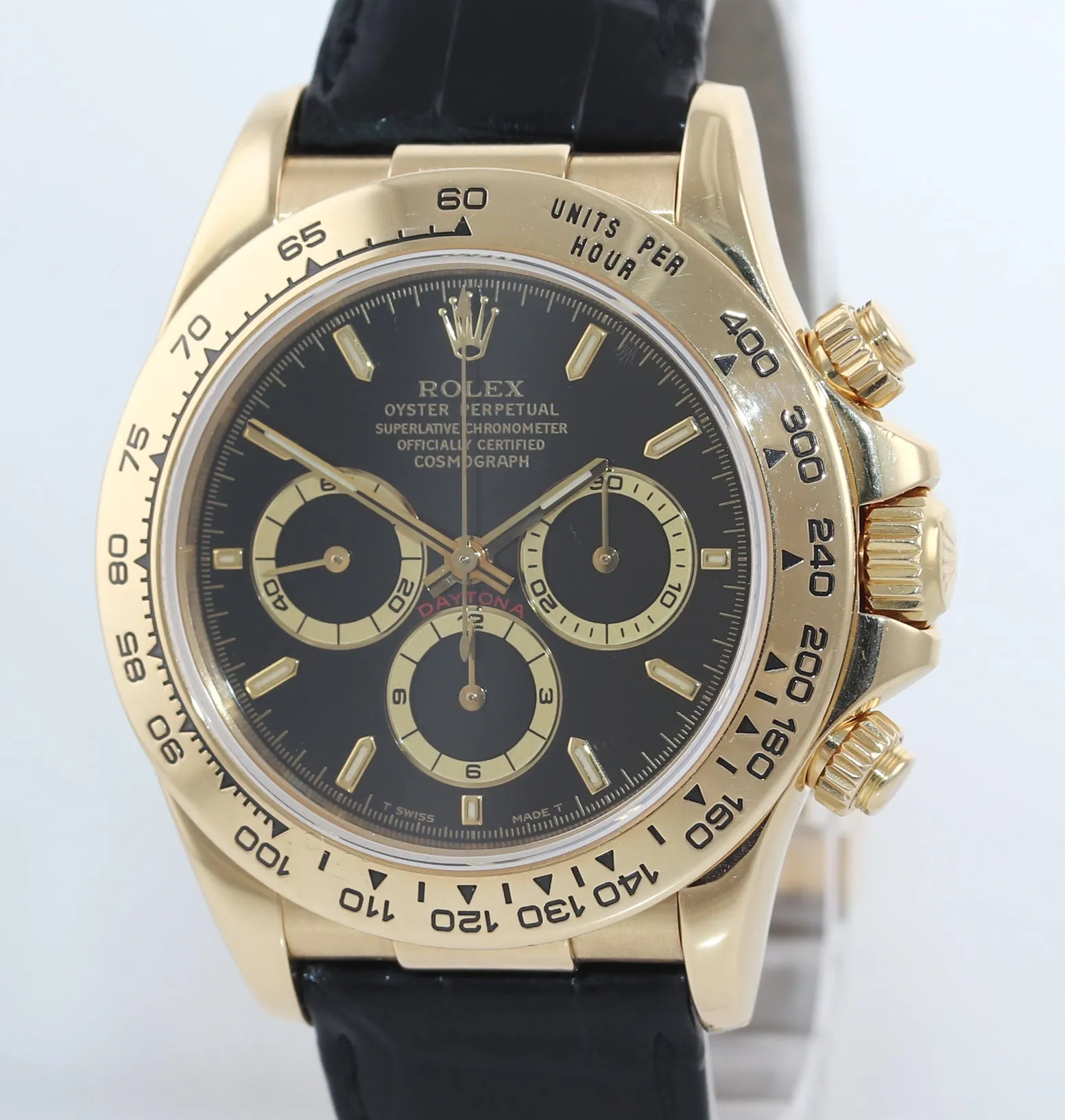 MINT Rolex Daytona Zenith 16518 Black Tritium Dial 18k Yellow Gold Leather Watch