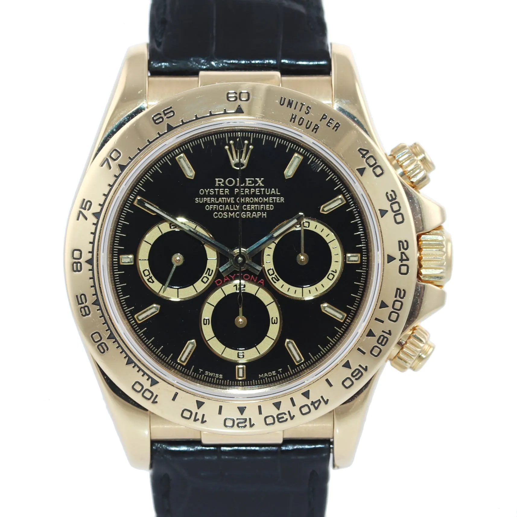 MINT Rolex Daytona Zenith 16518 Black Tritium Dial 18k Yellow Gold Leather Watch