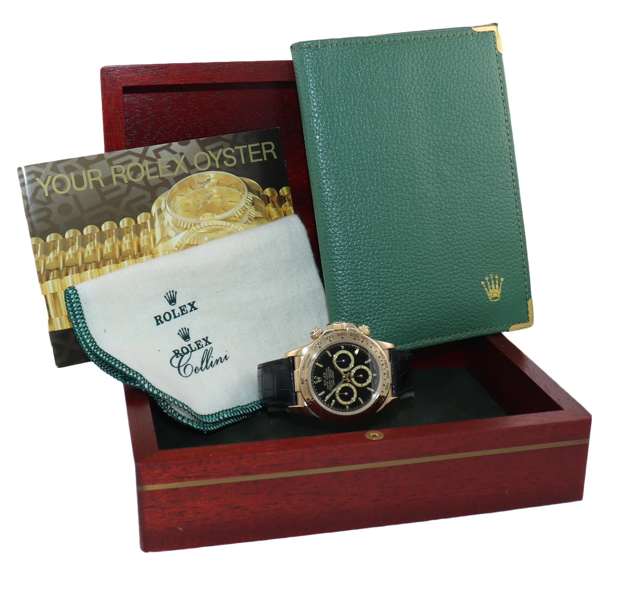 MINT Rolex Daytona Zenith 16518 Black Tritium Dial 18k Yellow Gold Leather Watch