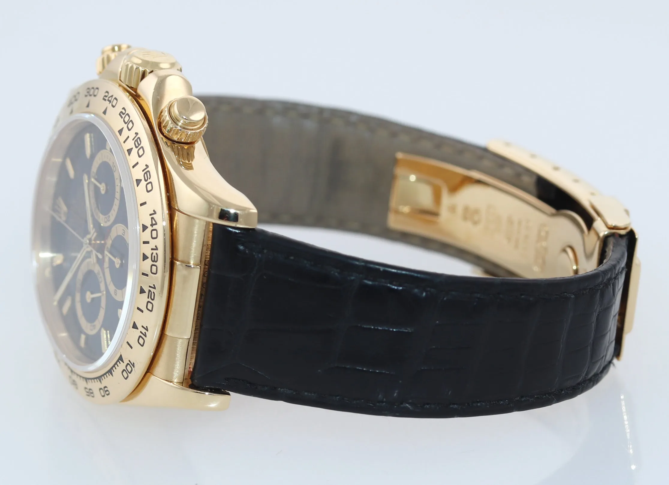MINT Rolex Daytona Zenith 16518 Black Tritium Dial 18k Yellow Gold Leather Watch