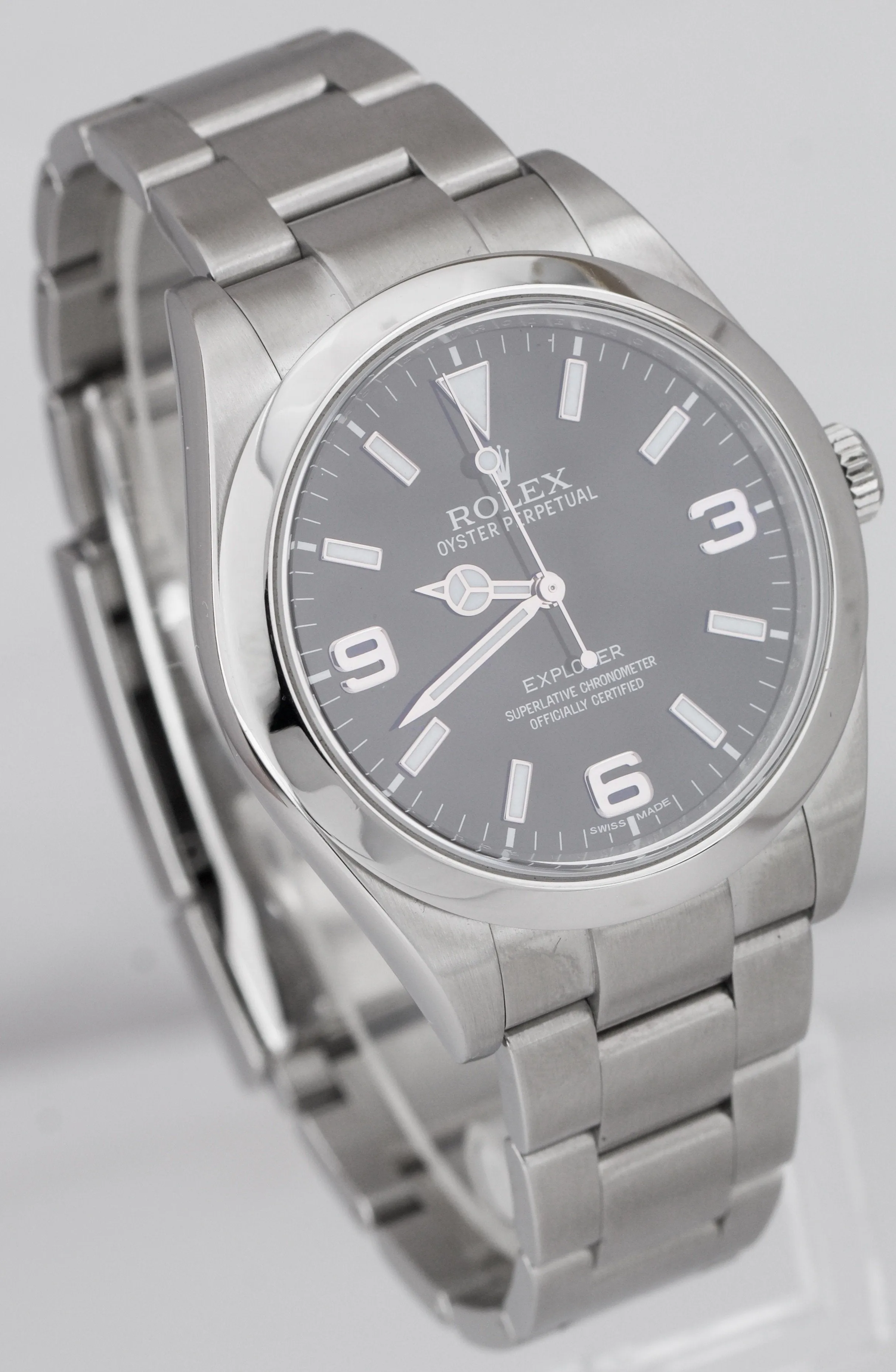 MINT Rolex Explorer I Black 39mm Stainless Steel Oyster Watch 214270 BOX PAPERS