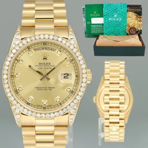 MINT Rolex President Champagne Diamond Lugs Bezel Double Quick Gold 18238 Watch