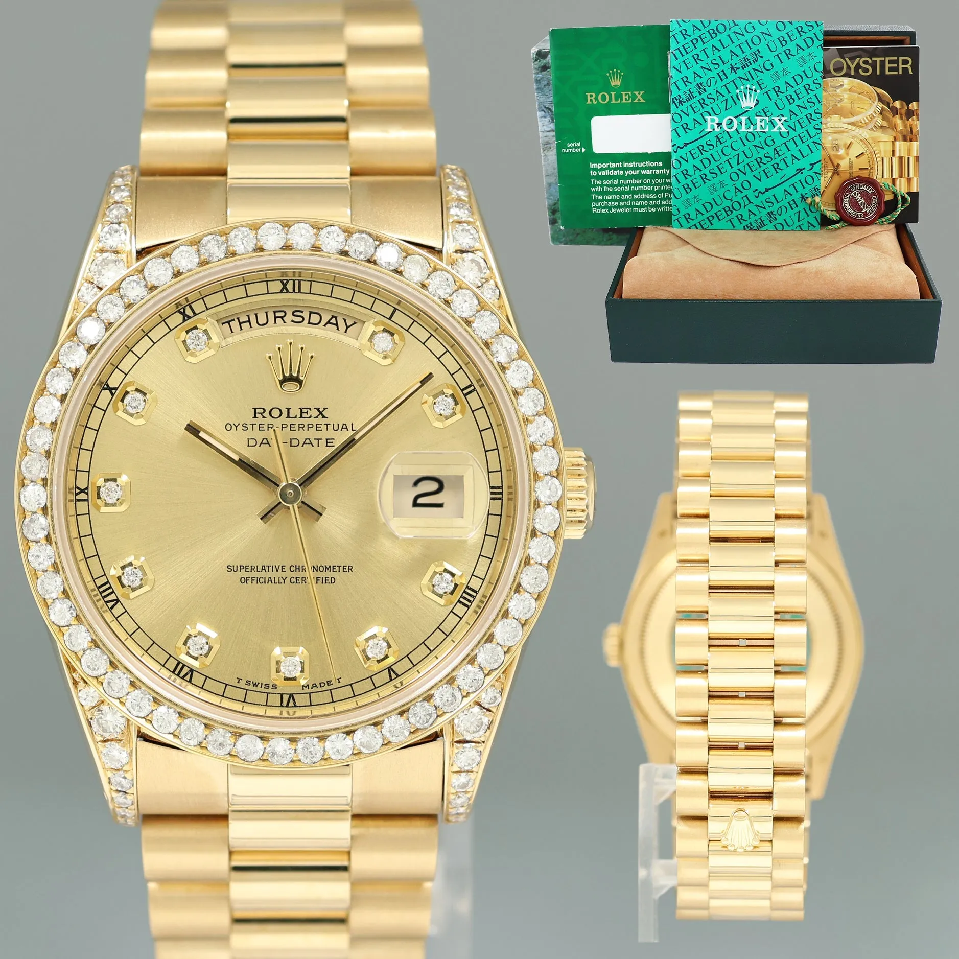MINT Rolex President Champagne Diamond Lugs Bezel Double Quick Gold 18238 Watch