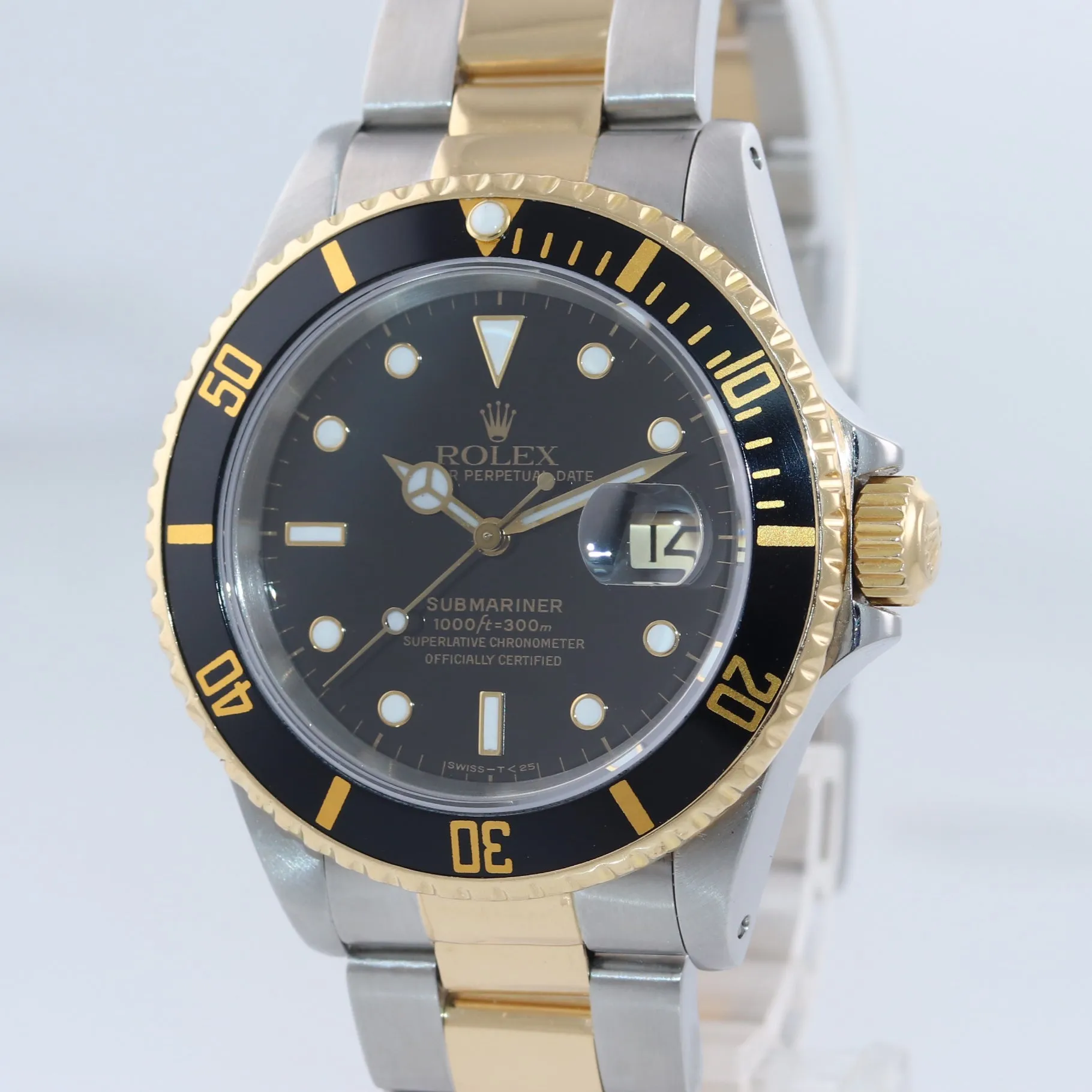 MINT Rolex Submariner Date 16613 Two Tone 18k Yellow Gold Black 40mm Watch