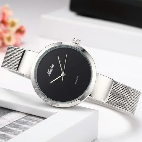 Miss Fox Silver Minimalist Watch Steel Slim Simple Style Ultra Thin Watch Waterproof