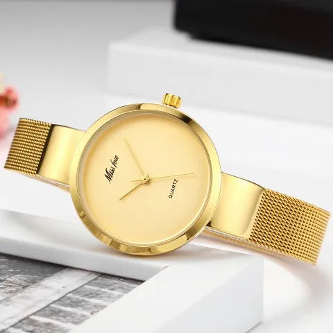 Miss Fox Silver Minimalist Watch Steel Slim Simple Style Ultra Thin Watch Waterproof