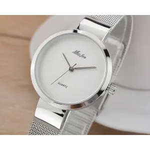 Miss Fox Silver Minimalist Watch Steel Slim Simple Style Ultra Thin Watch Waterproof