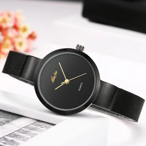 Miss Fox Silver Minimalist Watch Steel Slim Simple Style Ultra Thin Watch Waterproof