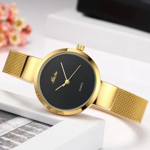 Miss Fox Silver Minimalist Watch Steel Slim Simple Style Ultra Thin Watch Waterproof