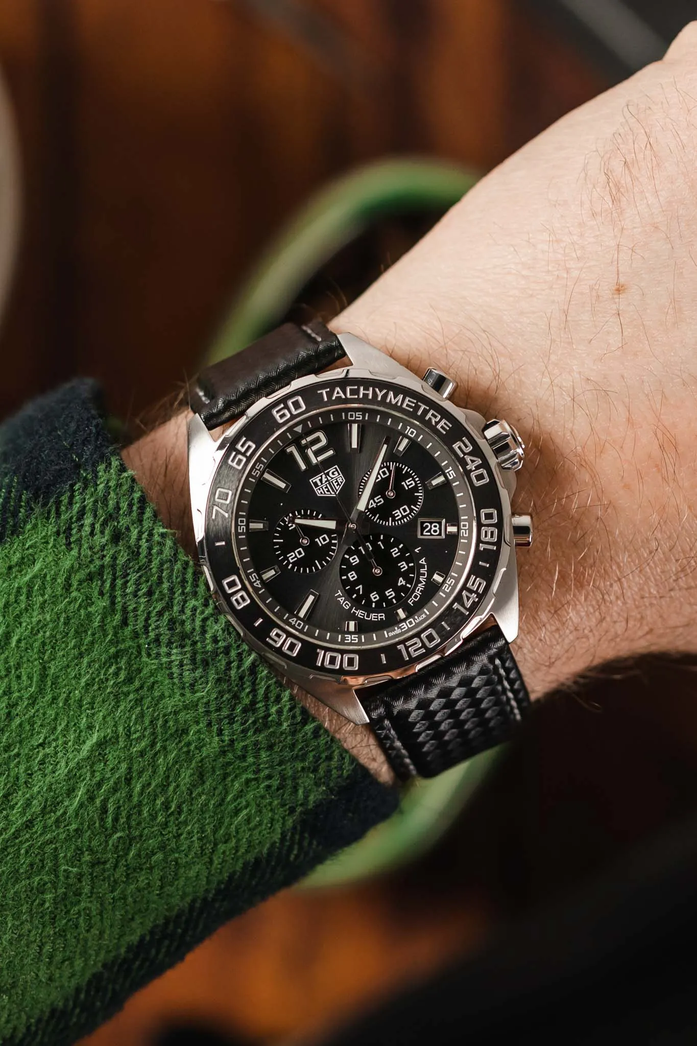Morellato BIKING Carbon Fibre-Embossed Calfskin Leather Watch Strap in BLACK with GREY Stitch