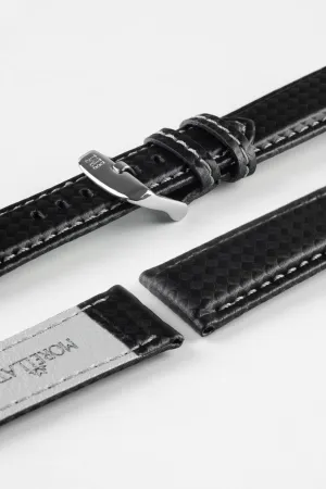 Morellato BIKING Carbon Fibre-Embossed Calfskin Leather Watch Strap in BLACK with GREY Stitch