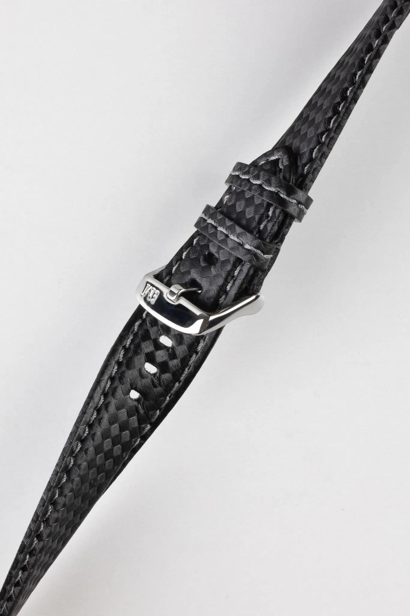 Morellato BIKING Carbon Fibre-Embossed Calfskin Leather Watch Strap in BLACK with GREY Stitch