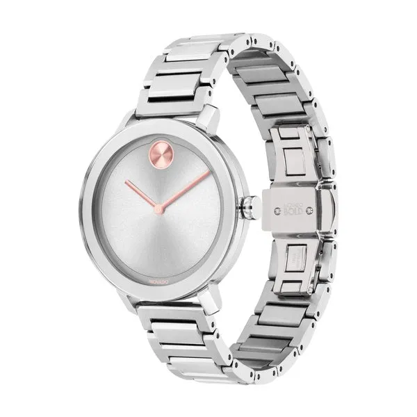 Movado Ladies Bold Evolution Watch with Silver Tone and Rose Dial