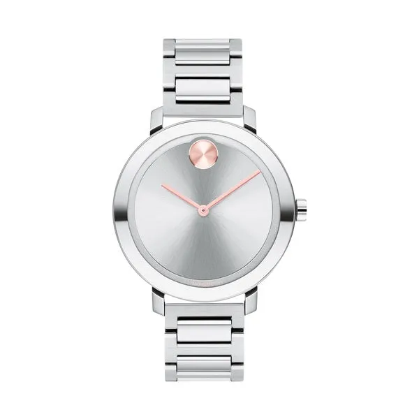 Movado Ladies Bold Evolution Watch with Silver Tone and Rose Dial
