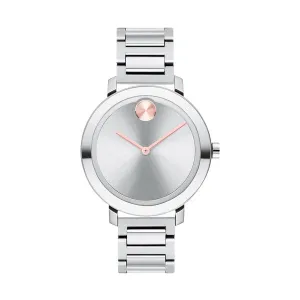 Movado Ladies Bold Evolution Watch with Silver Tone and Rose Dial