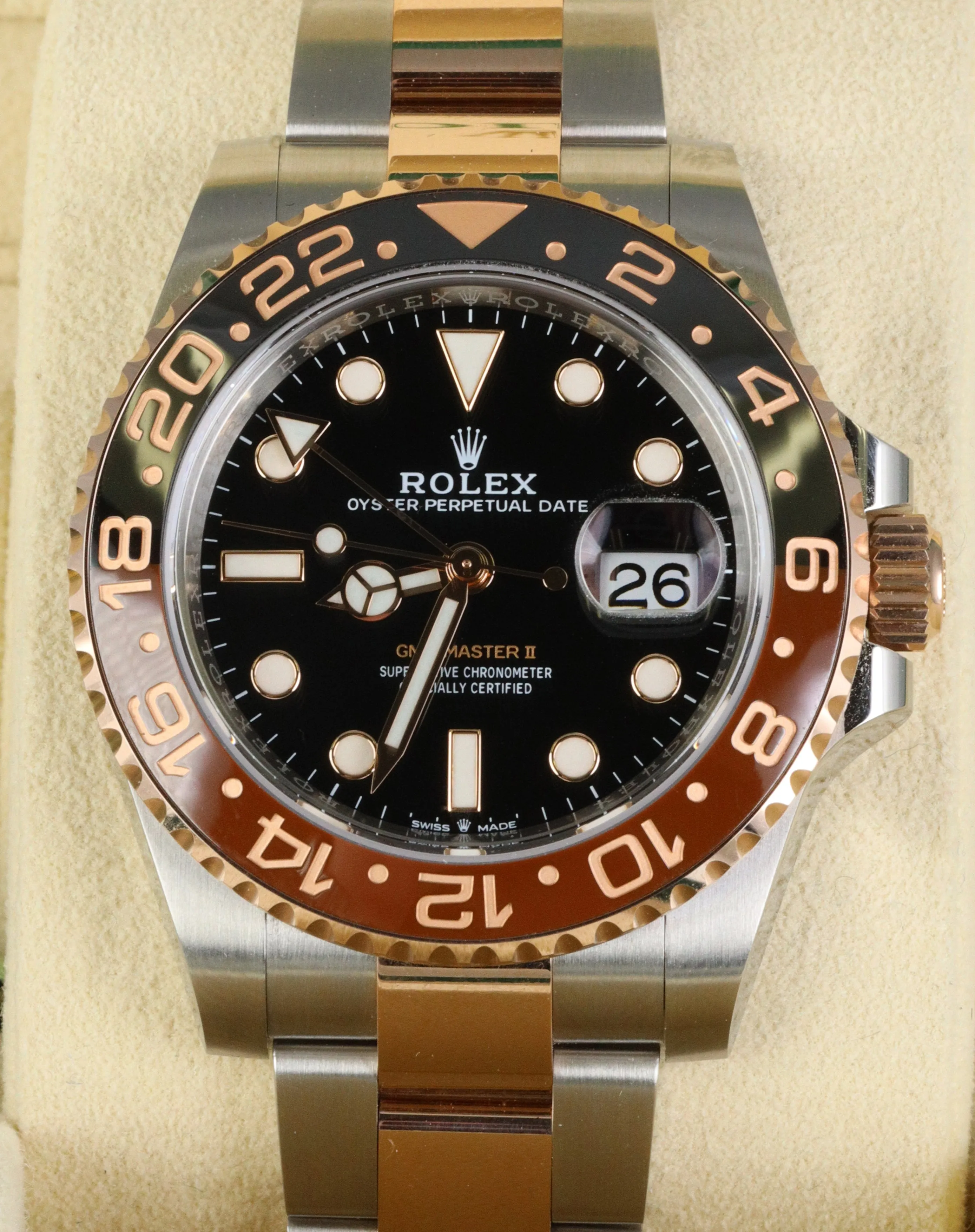 NEW 2021 Rolex GMT-Master II Root Beer Two-Tone 18K Rose Gold 126711 CHNR Steel