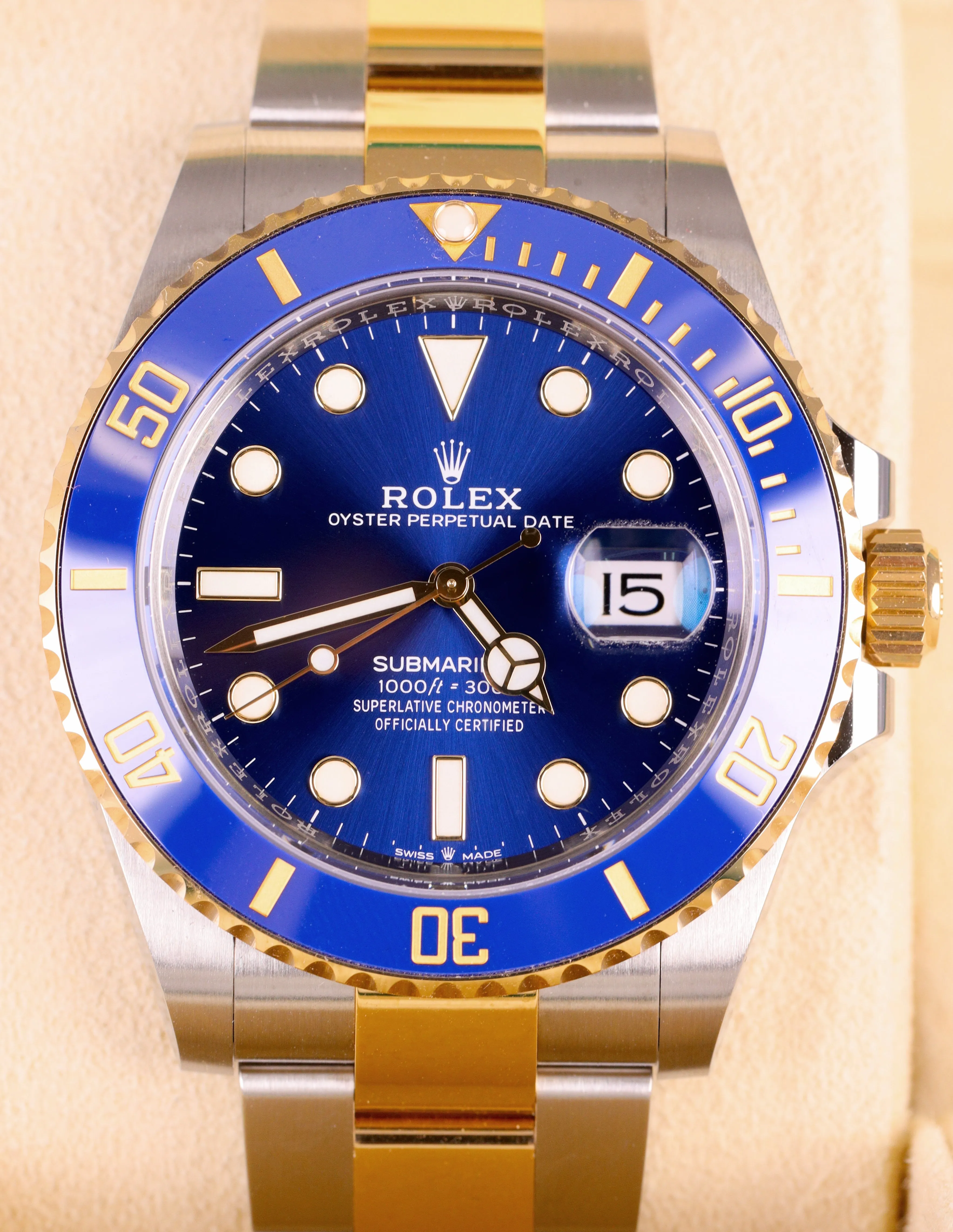NEW 2021 Rolex Submariner Blue Sunburst Ceramic 126613 LB Two-Tone Gold Watch