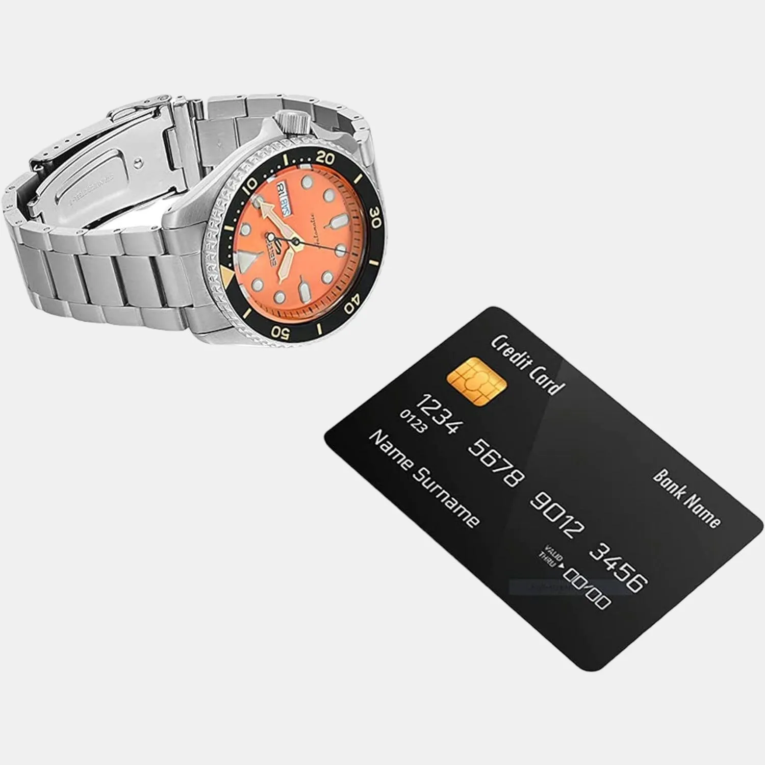 New 5 Sports Men Automatic Orange Dial Analog Stainless Steel Watch SRPD59K1